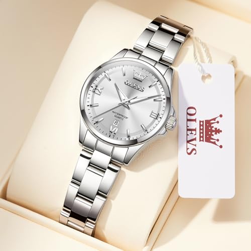 Image of OLEVS Womens Watch Elegant Dress Diamond Analog Quartz Watch Two Tone Stainless Steel Waterproof Luminous Wristwatch