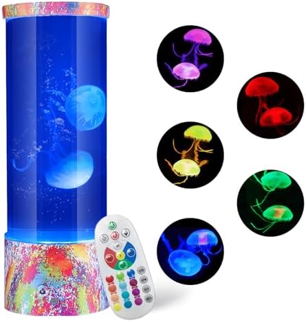Jellyfish Lamp, KIKILIVE LED Jellyfish Tank Table Lamp with 17 Color Changing, Remote Control, Dimmable Night Light Table Lamp Gift for Kids, for Home Office Christmas Birthday Decoration