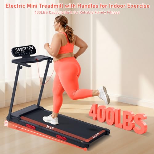Image of Walking Pad Treadmill with Handle Bar and Incline, 3.5HP Electric Small Treadmills for Home Small Spaces, 0.6-10MPH Portable Mini Treadmills for Home Exercising, Compact Treadmill with Handles, 400LBS
