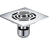 Shower Floor Drain 4 Inch Square Shower Floor Drain Removable Cover, Brass Bathroom Drainer with Hair Strainer for Kitchen Washroom Garage Basement(Chrome-A)
