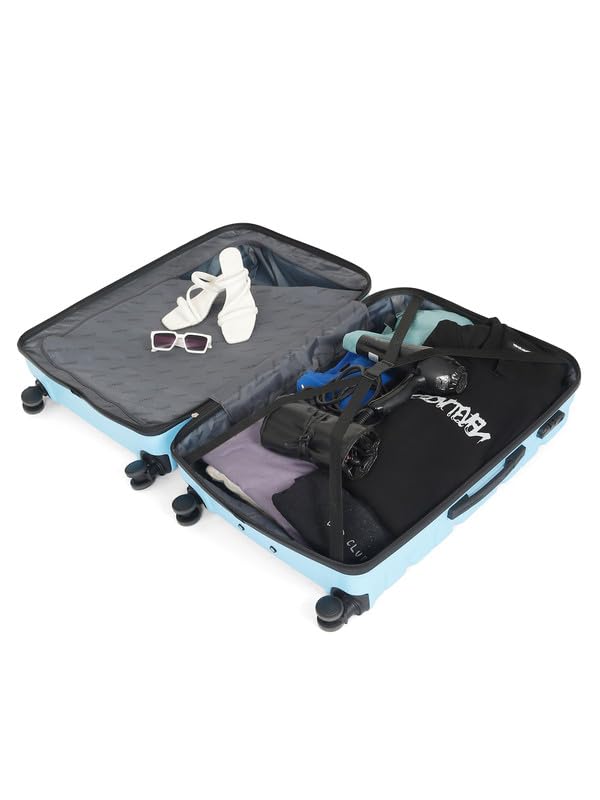 Image of Teakwood Large Check in Size 8 Wheels Trolley Bag, Hard Cabin with Zipper Closure, Adjustable Push Button & Cross Side Strap, TSA Lock System 360 Degree (Large Check in Size, Sky Blue)