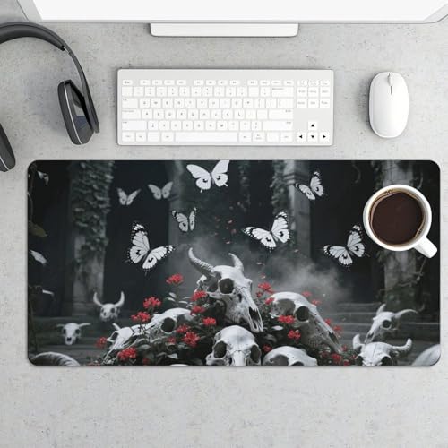 Desk Pad Protector 60x30 cm Skulls Butterfly Base Antideslizante