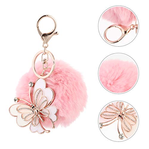 Pretyzoom Butterfly Pom Pom Keychain Artificial Fur Ball Keychain Fluffy Accessories Car Bag Charm Fuzzy Ball Pendant #TOP7