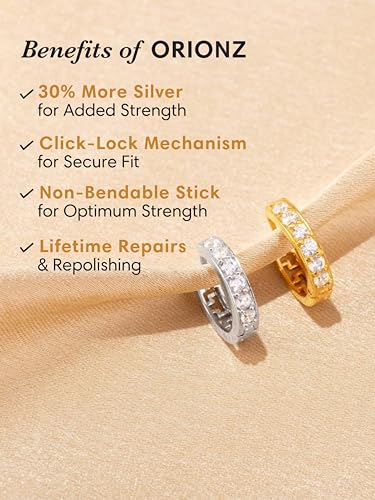 Image of ORIONZ Hoop Earrings for Men & Boys (1 Piece) - 925 Sterling Silver - Gift for Birthday Anniversary - 18k Gold Plated Jewellery - Men Fashion