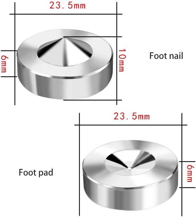 4 Pcs HiFi Audio Speaker Spikes 304 Stainless Steel Speakers Repair Parts Foot Nail Pad Anti-Shock Shock Absorber Nail Seat(4PCS Nail and Pad)