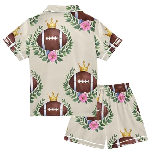ALAZA Crown American Football Retro Satin Pajamas Set Short Sleeve Button Down Sleepwear Summer Pjs 2 Piece2