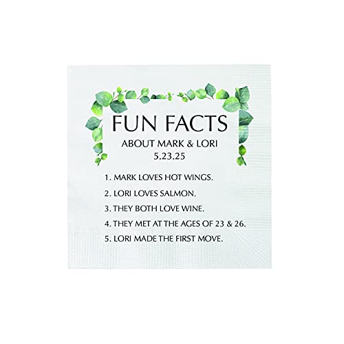 Personalized Greenery Fun Facts Paper Beverage Napkins - 50 Pc.
