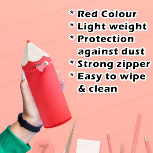 Image of FunBlast Multipurpose Silicone Pencil Case, Red, Pencil & Pen Organizer Pouch for School Supplies, Girls