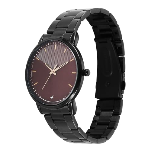 Image of Fastrack Stunners X Quartz Analog with Maroon Dial Black Stainless Steel Strap Watch for Men - 38159NM03