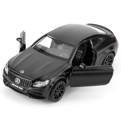 RMZ City 1:36 Benz C63 S AMG Car Model, Diecast Pull Back Model Toy Car, Doors Open, Collection Kids Toy for Aged 3 and up, Gift Black