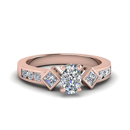Bague diamant trois pierres or rose forme coussin bijoux fiançailles taille 47-70