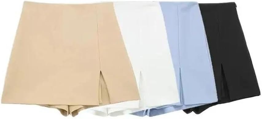 Women's Front Slit Shorts Skirts with Side Zipper Solid Color High Waist Female Skort