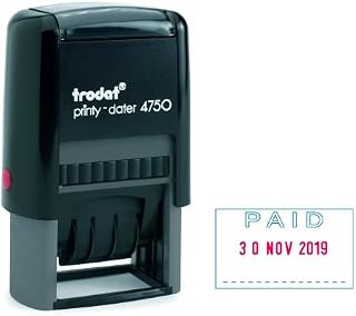Trodat Printy 4750/L2 Self-Inking Date Stamp - Commercial Formula Paid, Blue-Red