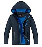 YoungSoul Boys Girls Waterproof Jackets Kids Lightweight Fleece Lined Raincoat School Coats with Detachable Hood Navy Blue 7-8 Years