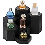 Guniata 6 Stück Parfüm Ständer,Sechseckiger Holzständer,Vintage Deko Holzklotz,für Skulpturen,Schmuck,Figuren,Cupcakes & Desserts(schwarz,6pcs)