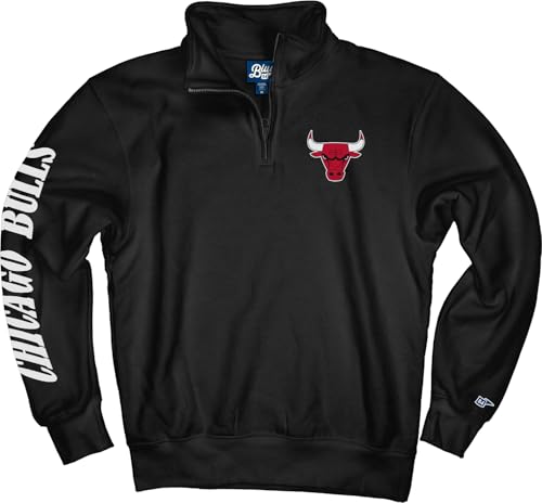 Blue 84 Chicago Bulls NBA Officially Licensed Quarter Zip Sweatshirt Sleeve Black, Large