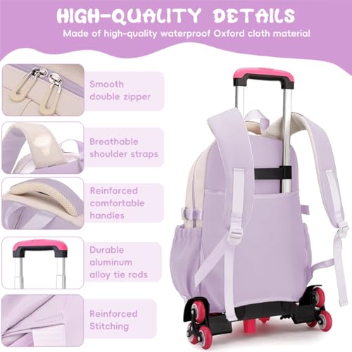 Image of PALAY School Bag for Girls Backpack with 6 Wheels Robust Children's School Bag with Wheels for Girls, Removable Trolley School Backpack with Pendant for School Travel