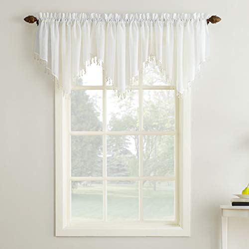 No. 918 25904 Erica Crushed Texture Sheer Voile Beaded Ascot Rod Pocket Curtain Valance, 51" x 24", Eggshell Off-White