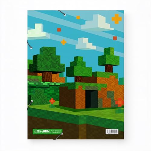 itenga Gummizugmappe mit Motiv DIN A4 aus stabilem KARTON - Motivauswahl für Jungen - Sammelmappe Eckspanner - für Kinder Jugendliche Schüler (Blockgame PIXEL)
