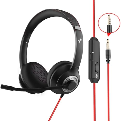 JIAMQISHI USB Headset with Mic for PC, On-Ear Computer Laptop Headphones with Noise Cancelling Microphone Control for Home Office Online Class Skype Zoom (3.5mm, Black)