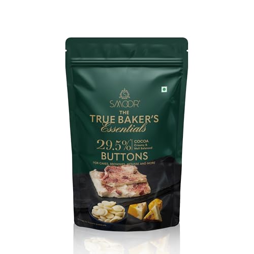 SMOOR Premium White Couverture Chocolate Baking Buttons | 29.5% Cocoa True Baker's Artisanal Buttons |Baking & Chocolate Making |Birthday,Anniversary, Gifting |500g