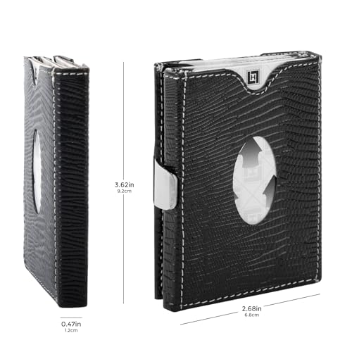 Image of LLH Leather Trifold Wallet - RFID Blocking with Stainless Steel Locking Clip Wallet, Minimalist Front Pocket RFID Blocking Credit Card Holder (Black-B)