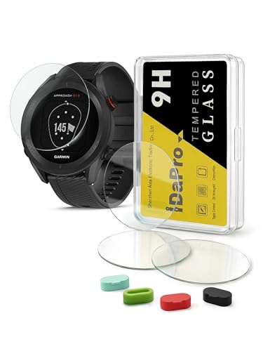 iDaPro Screen Protector for Garmin Approach S12 GPS Golf Watch + Silicone Anti-dust Plugs [4 Pack] Tempered Glass Anti-Scratch Bubble-Free Easy Installation