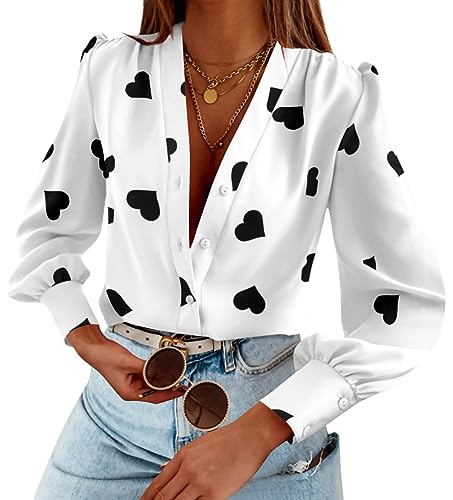 Flowyair Women's V Neck Shirts Button Down Long...