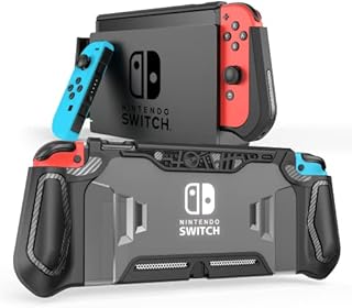 LeyuSmart Dockable Case Cover for Nintendo Switch, Slim Protective Case Fit for Dock, TPU Protector Comfortable Handheld Grip with HD Screen Protector & Thumb Caps