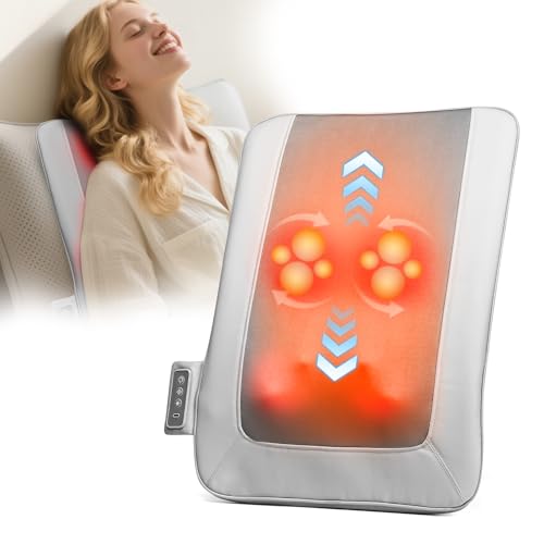 IeBilif Full Back Massager: 3D Kneading Shiatsu Back and Neck Massage with Heat - Cordless Heated Lower Back Massage Gift for Mom Dad Women Men Grey