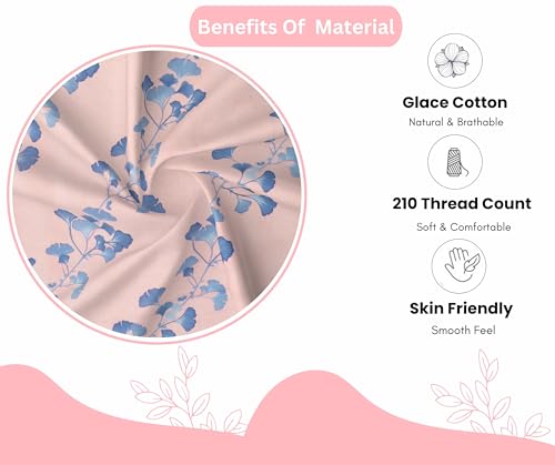 Image of RD TREND Presents Elastic Bedsheets for King Size Bed (78X72X8 Inch),Glace Cotton 210 TC with 2 Pillow Covers(18 X 28 Inch), Color-Peach Blue, Pattern-Floral Leaf