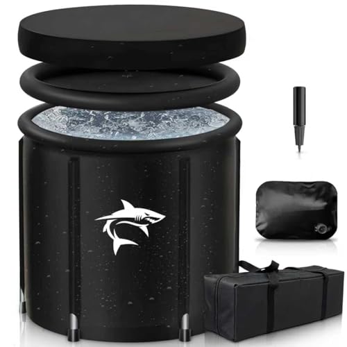 Lambluefly Eisbaden Tonne mit Kühlsystem (80 cm Ø) XL, Eistonne Eisbaden mit 8 Edelstahlstangen,...