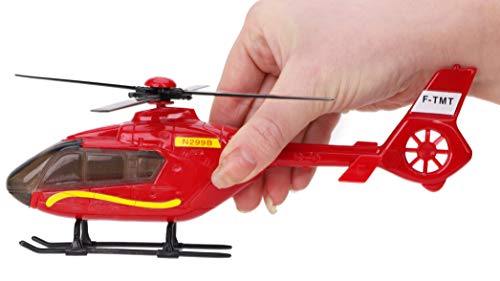 Toyland® Scania Pritschenschlepper mit Hubschrauber - Maßstab 1:48 - Freilauf - Transportspielzeugspielzeug - Fahrzeugsammelobjekte - Jungenspielzeug (Blauer LKW/roter Hubschrauber)