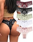 Justgoo G-String Thongs for Women V-Shape Design Floral Lace tangas Low Waist Underwear Panties