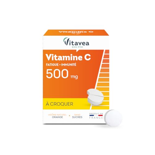Vitavea - Vitamine C 500mg - Tonus et Energie - Complément Alimentaire Fatigue et Système immunitaire - 28 comprimés - comprimés à croquer - Saveur Orange - Sans sucres ajoutés - Fabriqué en France