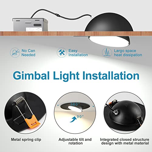 6 Inch Led Recessed Light, Black Downlight Dimmable Recessed Can Lights With Eyeball, 3000K/4000K/5000K Directional Angled Led Downlight, 12W 1200Lm Ic Rated-12Pack #TOP6