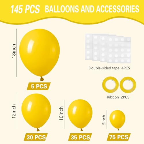 IXVAN Yellow Balloons 145pcs Different Sizes 18 12 10 5 Inch Latex Helium Yellow Balloon Arch Kit Garland for Baby Shower Birthday Party Decorations by IXVAN - Used condition - Image 2