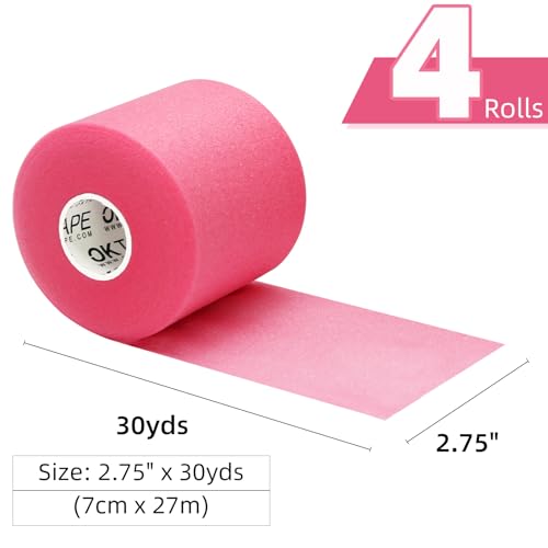 Image of OK TAPE Pre Wrap Tape (4-Rolls, 120 Yards) - Athletic Foam Underwrap for Sports, Protect for Ankles Wrists Hands and Knees, 2.75 Inches - Pink