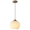 KCO Lighting Mid Century 1-Light Globe Pendant Light Industrial Vintage Brass Gold Pendant Lighting Fixture Kitchen Island Adjustable White Glass Hanging Ceiling Lights