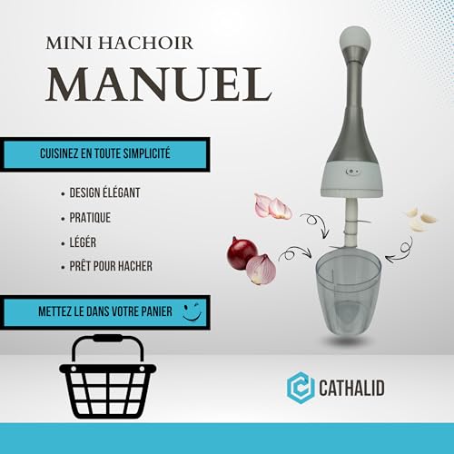 Mini hachoir manuel | Coupe oignons CATHALID, ail, légumes et condiments ultra-pratique, cuisine rapide et sans effort, appareil portable avec 3 lames rotatives et bol antidérapant. – Image 6