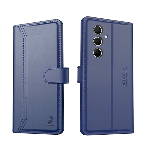 Image of AIBEX Compatible for Samsung M55s 5G / Samsung F55 5G / Samsung M55 5G Flip Cover Leather Finish | Inside TPU with Card Pockets | Wallet Stand | Complete Protection Flip Case - Blue