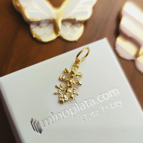 Cruz de Caravaca en plata chapada oro 17mm x 9mm