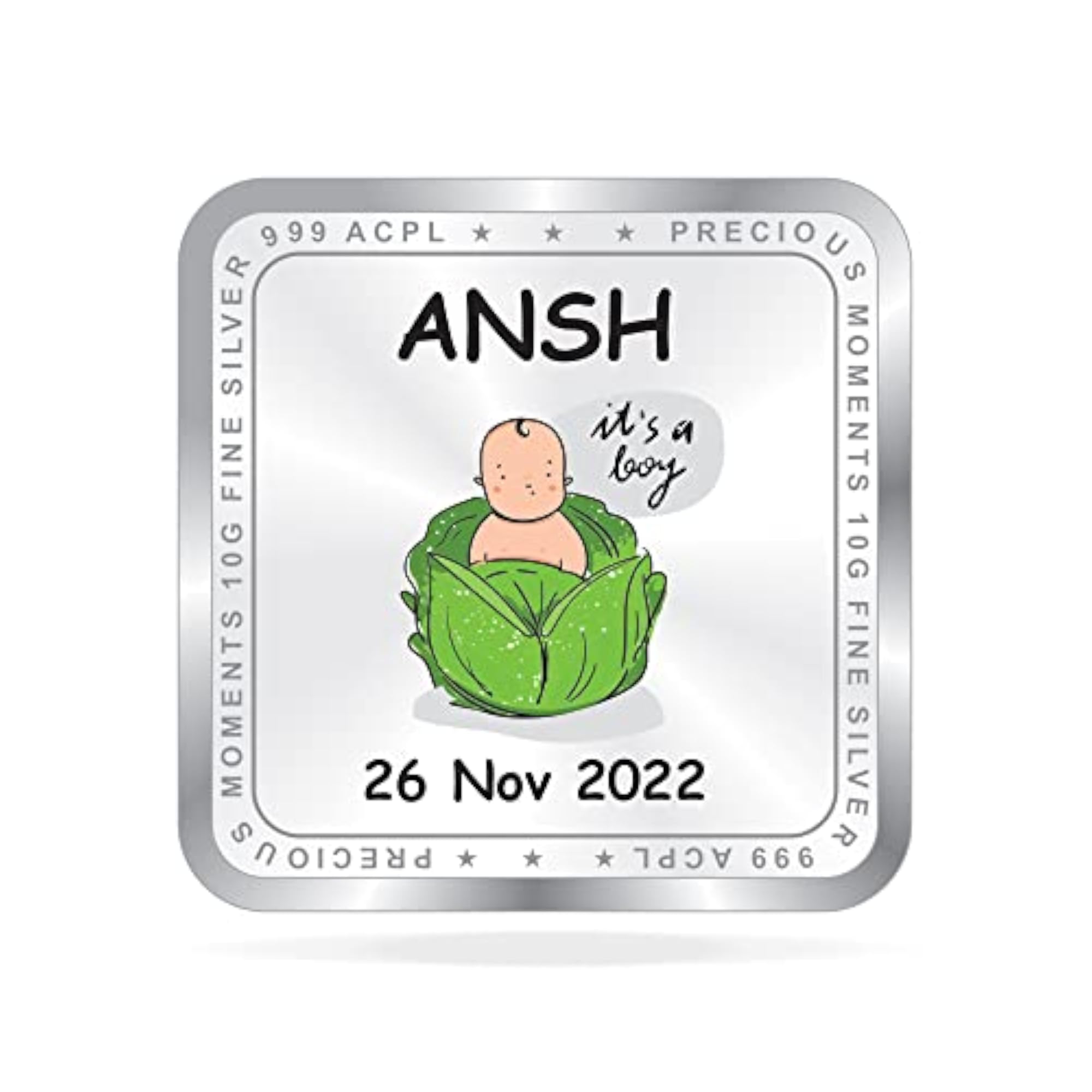 999 Pure Silver Personalised New Born Baby Coin, Gift for Baby