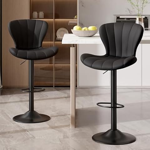 Nalupatio Modern Bar Stools Set of 2 Faux Leather Upholstered Swivel Barstools,Black Cover