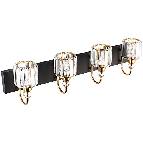 Image of Ralbay LED Modern Vanity Lights Fixtures 4 Lights Black Vanity Lights Crystal Modern Matte Black Vanity Lights for Bathroom