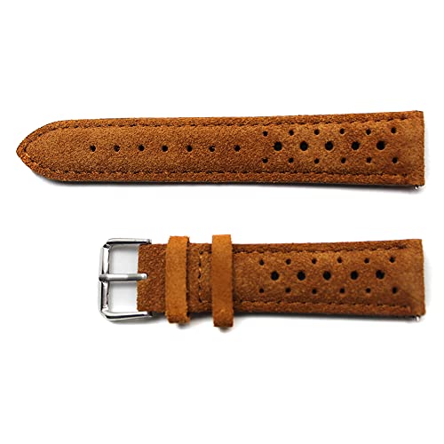 AIMVALUE Correa de reloj de ante rally racing marrón 18 mm 20 mm 22 mm 24 mm vintage para hombre mujer ante perforado acolchado con liberación rápida transpirable, 22 mm, Ante