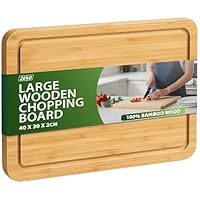 ZENO Large Wooden Chopping Board 40 x 30 x 2CM | Bamboo Cutting Board for Kitchens | Wood Chopping Board with Deep Juice Groove for Meat Veg and Bread | Multi Purpose Wooden Chopping Boards for Home