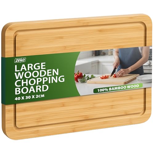 ZENO Large Wooden Chopping Board 40 x 30 x 2CM | Bamboo Cutting Board for Kitchens | Wood Chopping Board with Deep Juice Groove for Meat Veg and Bread | Multi Purpose Wooden Chopping Boards for Home