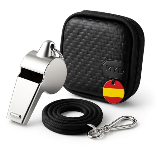 MY WAVE DZ Apito profissional de metal sem bola, som potente de 120 dB, antiderrapante, capa rígida e cordão, compatível Fox 40 (cinzento)