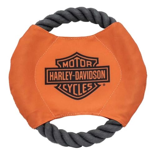 Harley-Davidson Bar & Shield Rope Disc Dog Toy – Size Small, Orange & Black